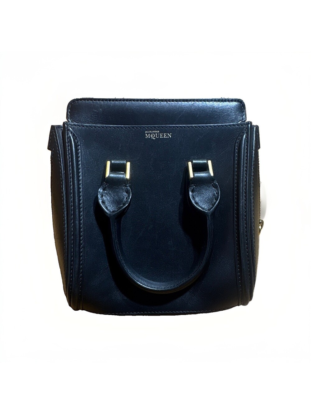 Alexander McQueen Black Leather Heroine Mini Satchel Tote Crossbody Bag Italy